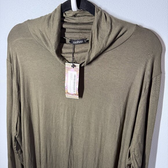 NWT Boohoo Roll Neck Jersey T-Shirt Dress Womens Plus 24 Green Long Sleeve Casua - Picture 3 of 9